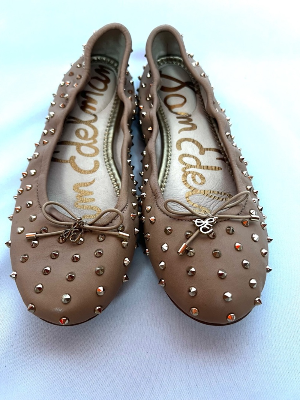 Sam Edelman Studded Ballet Flats Nude Tan Leather Size 7 Rockstud Style - Picture 2 of 6